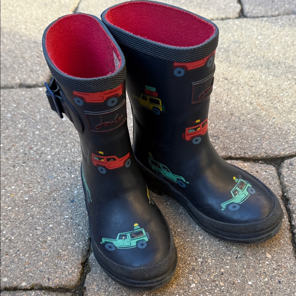 Joules Kids Rain Boots - Black with Colorful Jeeps